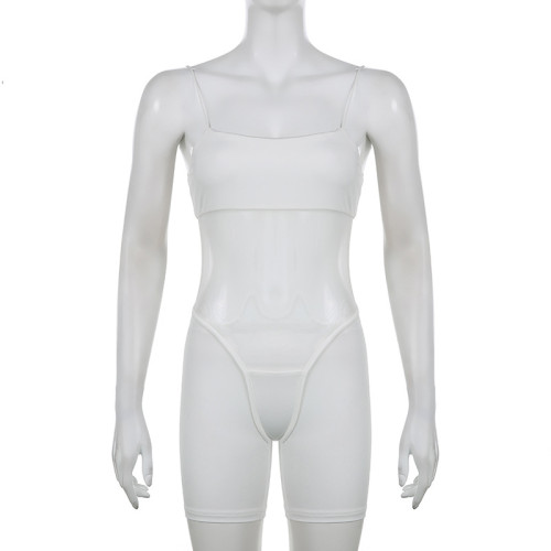 Women's Featured Mesh Perspective Panel Cutout Open Back Sexy Strap Jumpsuit