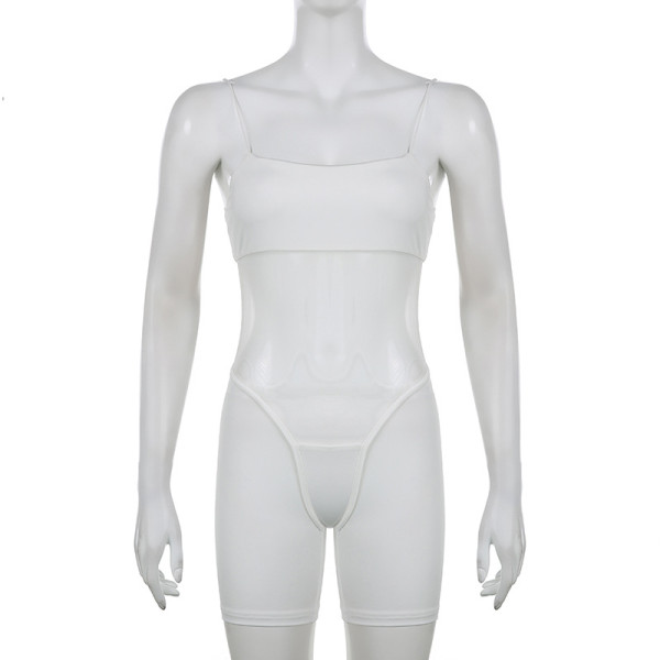 Women's Featured Mesh Perspective Panel Cutout Open Back Sexy Strap Jumpsuit