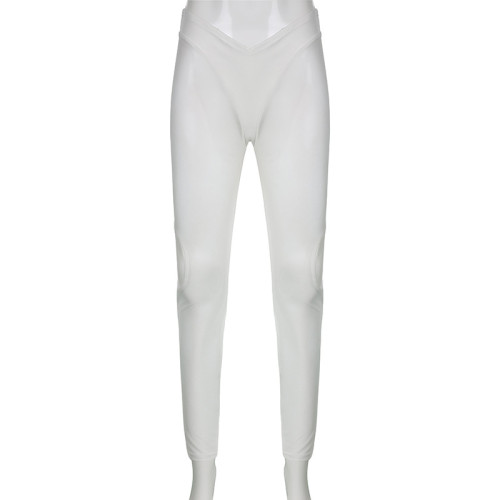 Design Perspective Mesh Panel Contrast V-Neck Irregular Leggings