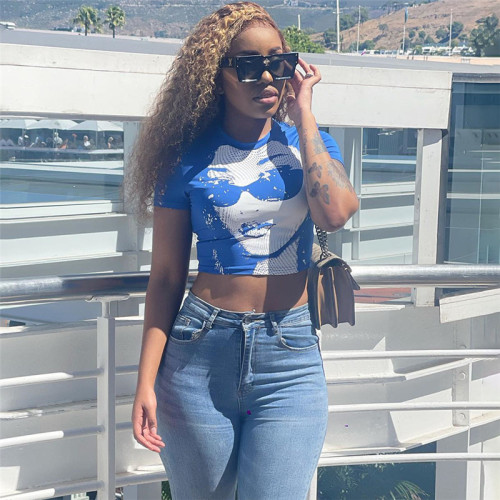 Women's Fashion Digital 3D Printing Sexy Slim Fit Open Umbilical Casual Tank Top