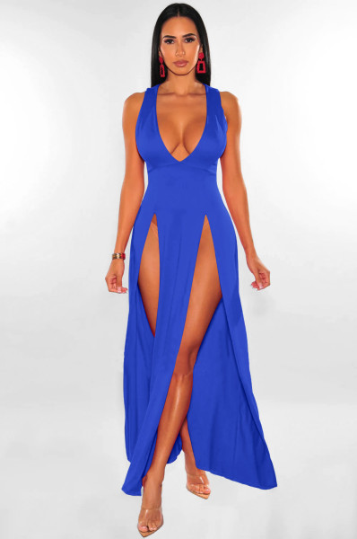 Deep V Split Multi Color Dress Bandage Dress Nightclub Dress