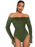 Rib Flare Long Sleeve Off Shoulder Jumpsuit