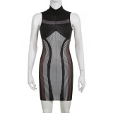 Striped Print Cutout Open Back Sexy Zip Sleeveless Dress