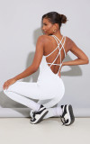 Solid High Waist Tight Sports Yoga Bodysuit