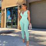Fashion Women's Solid Color Open Back One Piece Sleeveless Pants