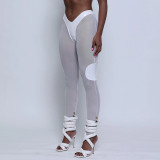 Design Perspective Mesh Panel Contrast V-Neck Irregular Leggings