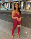 Women's solid color small pit strap suspender with back strap and chest pad casual yoga jumpsuit