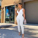 Fashion Women's Solid Color Open Back One Piece Sleeveless Pants
