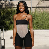Women's Featured Mesh Perspective Panel Cutout Open Back Sexy Strap Jumpsuit