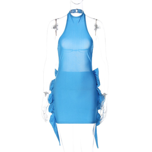 Sleeveless Hanging Neck Sexy Large Open Back Tight Wrapped Hip Dress