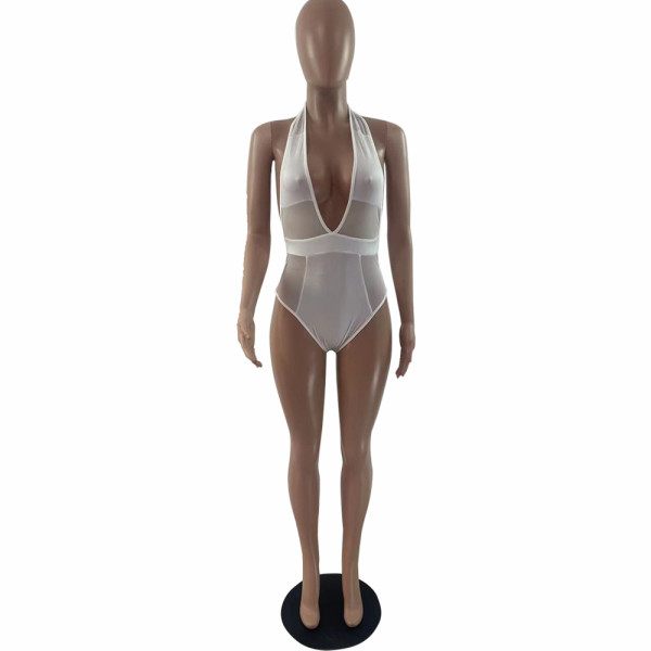 Solid mesh perspective sexy cardigan 3-piece set