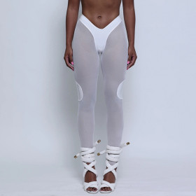 Design Perspective Mesh Panel Contrast V-Neck Irregular Leggings