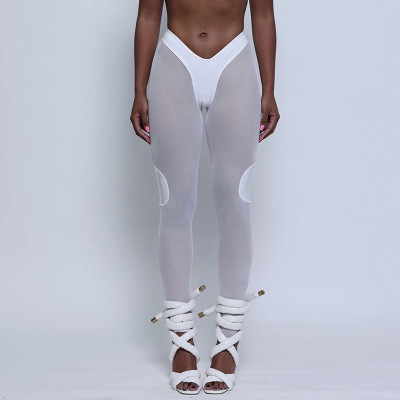 Design Perspective Mesh Panel Contrast V-Neck Irregular Leggings