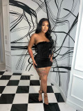 Velvet Shiny Fabric Fur Edge Dress Party Fashion Dress