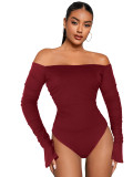 Rib Flare Long Sleeve Off Shoulder Jumpsuit