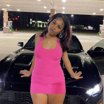 Fluorescent Heart Embroidery Dress Tight Tank Top Skirt