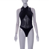 Solid sexy mesh bodysuit