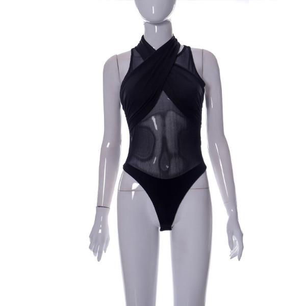 Solid sexy mesh bodysuit