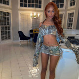 Open Umbilical Broken Hole Tassel Camo Dress Set