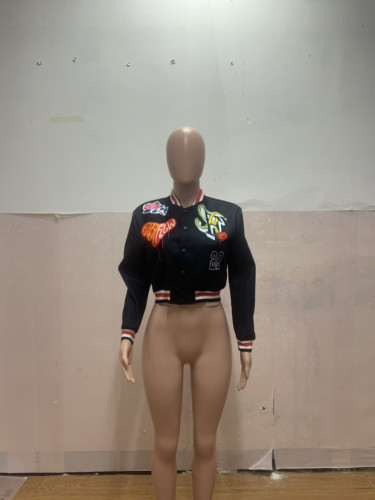 Sexy Short Motorcycle Style Printed Dragon Phoenix Thick Coat
