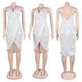 Sexy Beaded Sling Split Dress Nightclub Dress