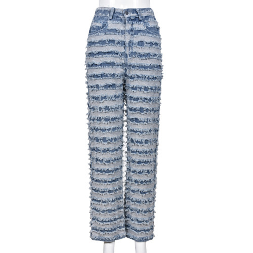 Individualized trend tassel stripe washed jeans