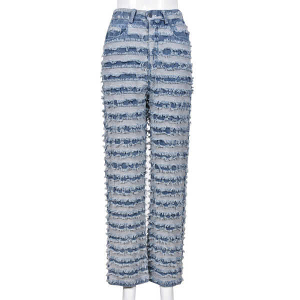 Individualized trend tassel stripe washed jeans