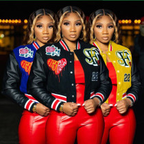 Sexy Short Motorcycle Style Printed Dragon Phoenix Thick Coat