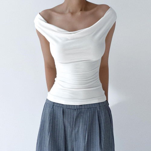 Solid Swing Neck Sleeveless Open Back Lace Up Sexy Tank Top T-shirt