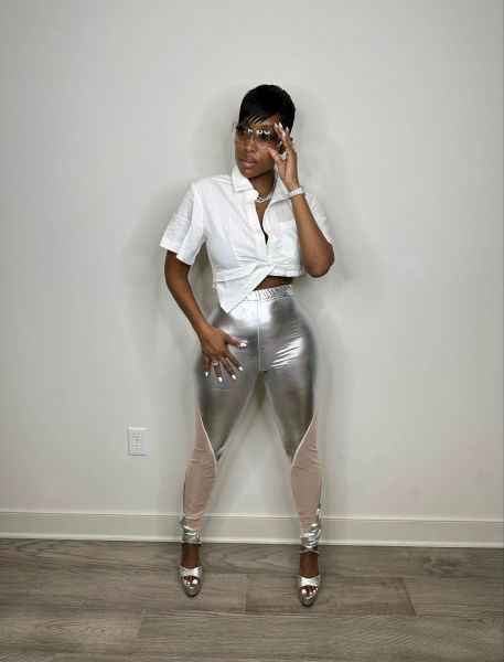 Night Show Sexy Bright Face Mesh Panel Pants