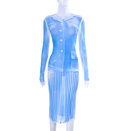 Women's Fashion Personality Positioning Printed Long Sleeve Slim Fit Wrap Hip Dress