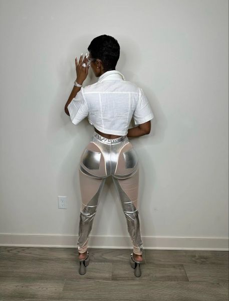 Night Show Sexy Bright Face Mesh Panel Pants
