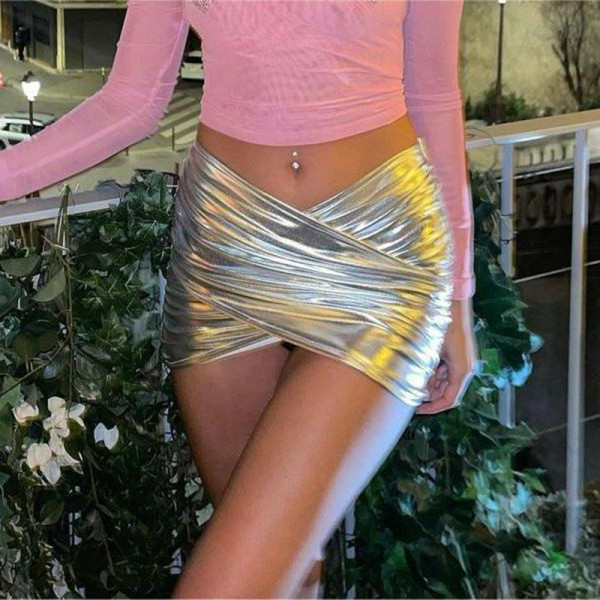 PU Leather Bag Hip Casual Short Skirt with Boat Side