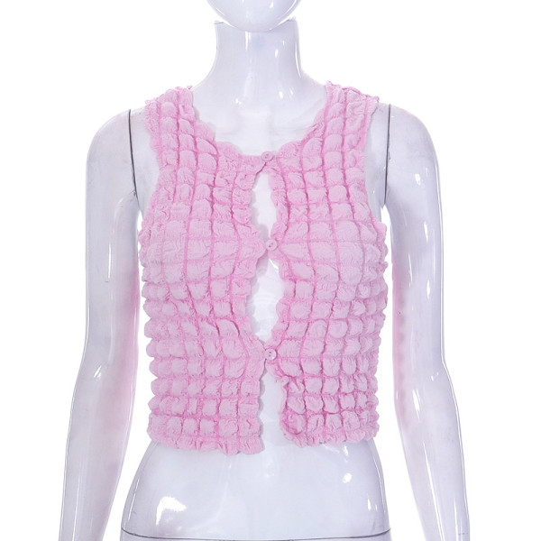Slim Fit Popcorn Plaid Sexy Sleeveless Top Short T-Shirt