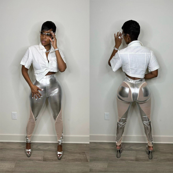 Night Show Sexy Bright Face Mesh Panel Pants