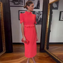 Lace Dress Medium Sleeve Long Bubble Sleeve Modified Slim Fit Cheongsam Dress