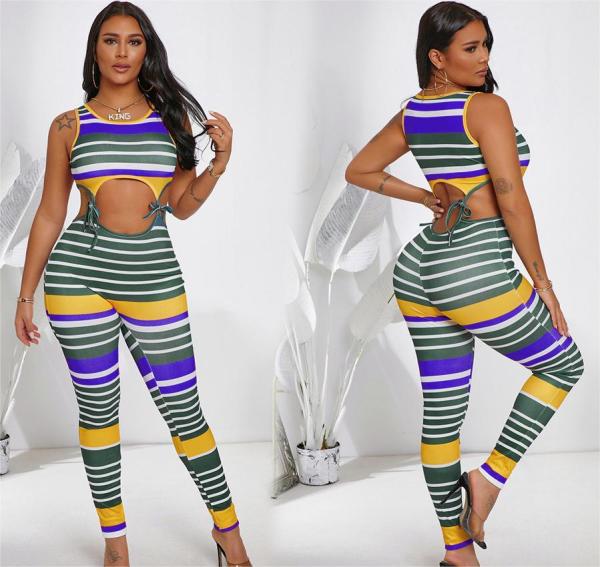 Striped Rib Lace Up Jumpsuit