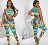 Striped Rib Lace Up Jumpsuit