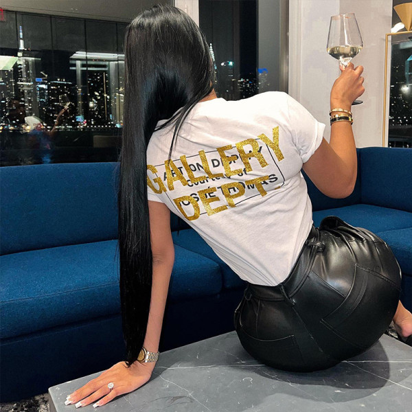 Fashion Color Block Letter Print Short Sleeve T-shirt Top