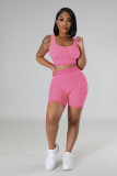 Women's elastic knitted printed suit sports vest two-piece set
