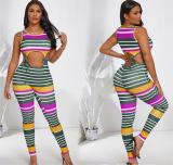 Striped Rib Lace Up Jumpsuit