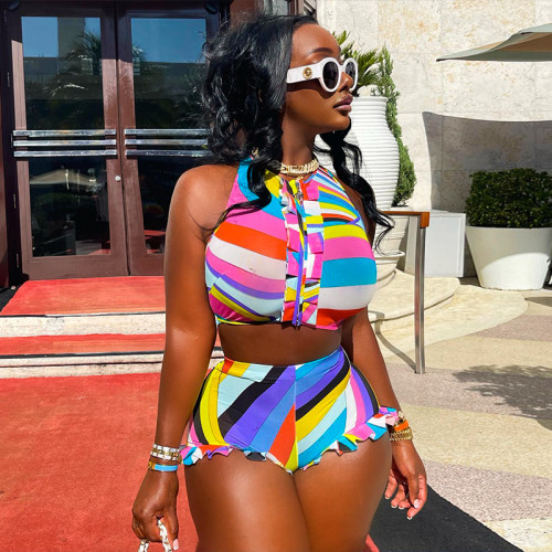 Fashion Color Sleeveless Top Shorts Casual Set