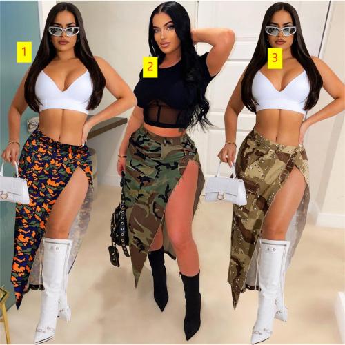 Women's camouflage denim personalized fur hem skirt camouflage denim skirt