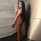 Sleeveless hanging neck diagonal shoulder jumpsuit pants