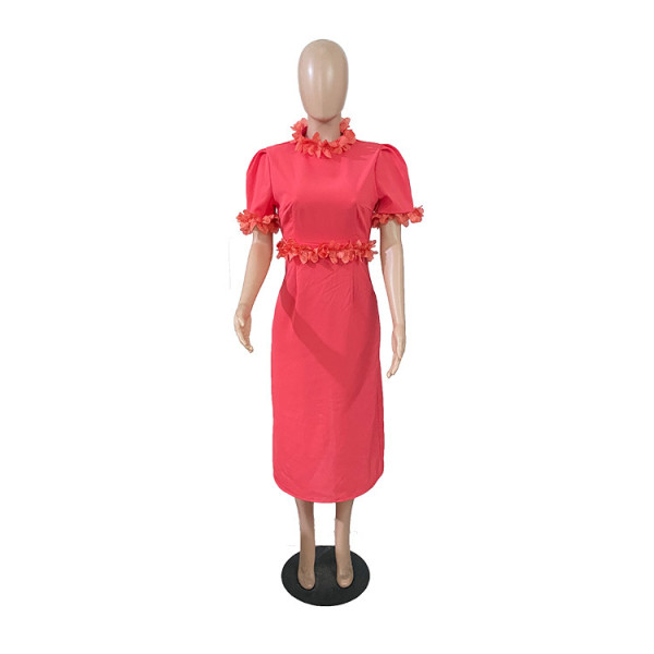Lace Dress Medium Sleeve Long Bubble Sleeve Modified Slim Fit Cheongsam Dress