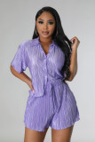 Solid Color Crease Casual two-piece Set