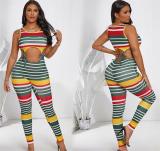Striped Rib Lace Up Jumpsuit