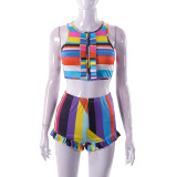 Fashion Color Sleeveless Top Shorts Casual Set