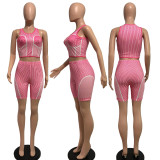 Fashion Orientation Printed Slim Fit Sports Tank Top Casual Set