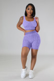 Women's elastic knitted printed suit sports vest two-piece set